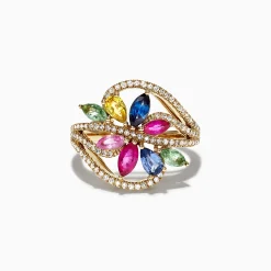 Rings|Effy Jewelry Watercolors 14K Yellow Gold Multi Sapphire u0026 Diamond Ring, 2.15 TCW
