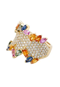 Rings|Effy Jewelry Watercolors 14K Yellow Gold Multi Sapphire and Diamond Ring, 4.60 TCW
