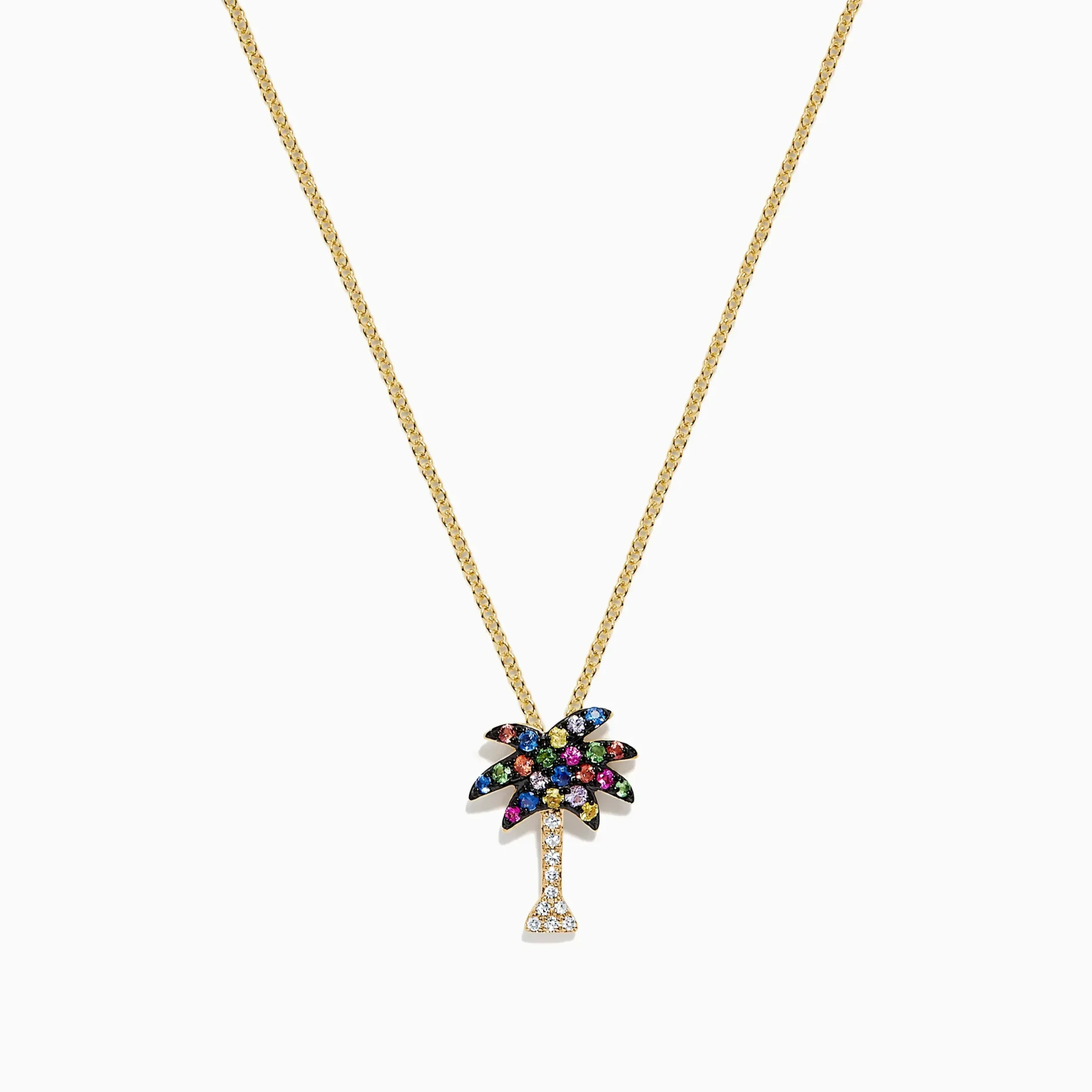 Necklaces & Pendants|Effy Jewelry Watercolors 14K Yellow Gold Multi Sapphire u0026 Diamond Palm Tree Pendant, 0.33 TCW