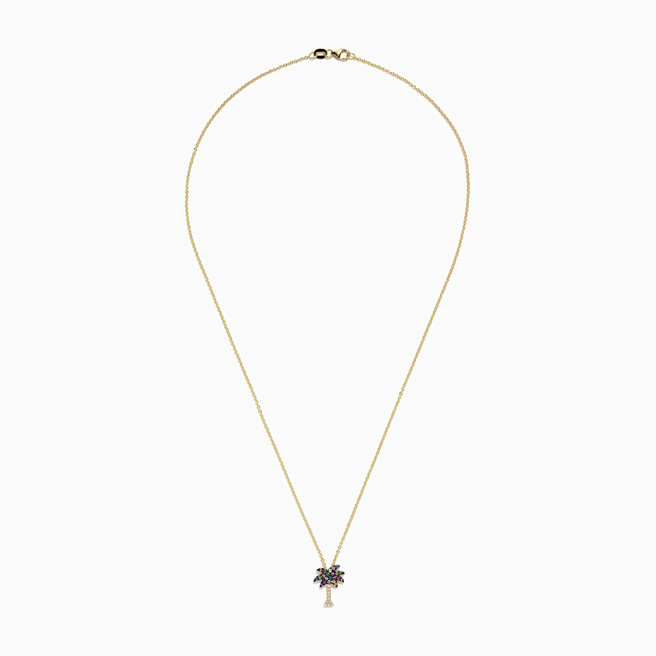 Necklaces & Pendants|Effy Jewelry Watercolors 14K Yellow Gold Multi Sapphire u0026 Diamond Palm Tree Pendant, 0.33 TCW