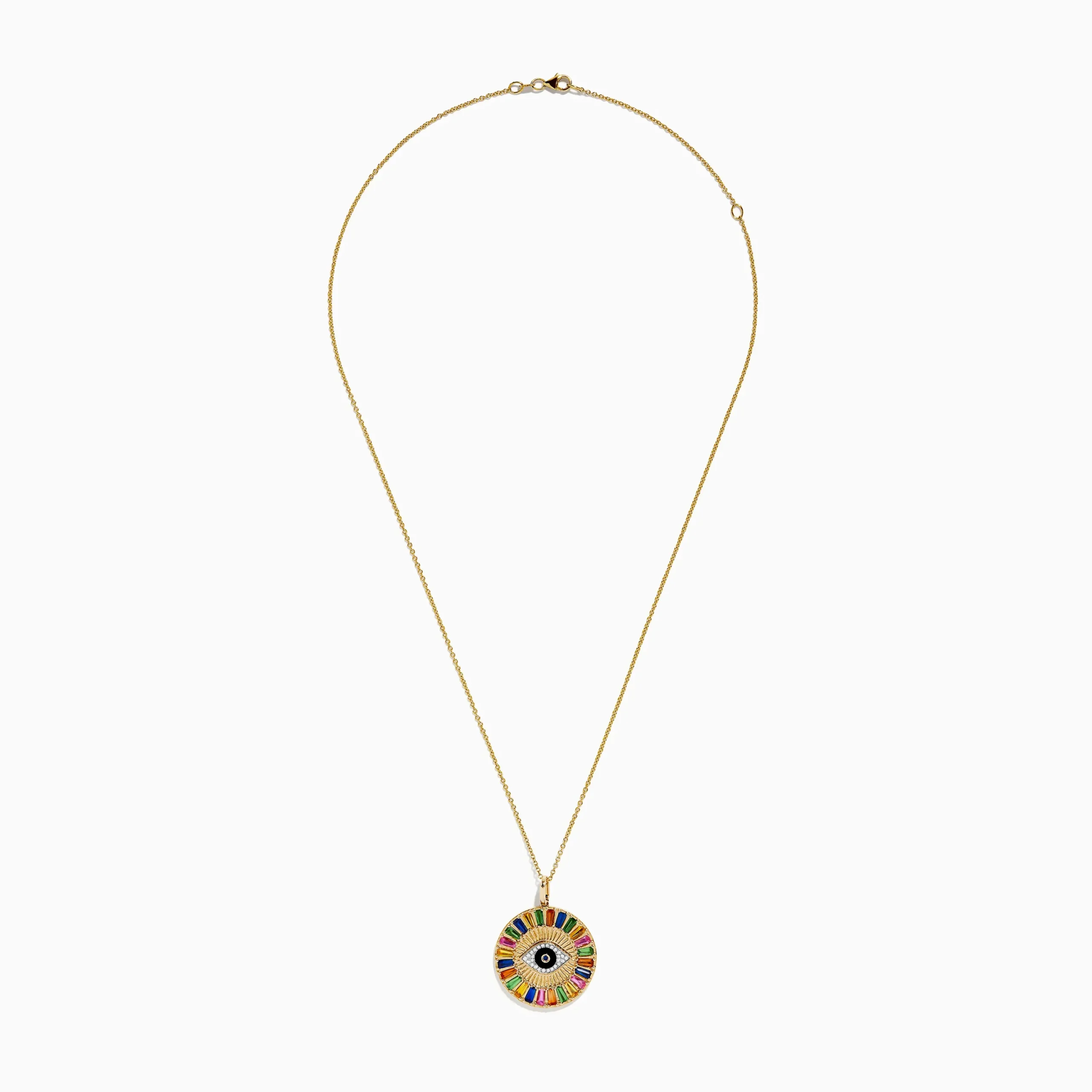 Necklaces & Pendants|Effy Jewelry Watercolors 14K Yellow Gold Multi Sapphire Evil Eye Pendant