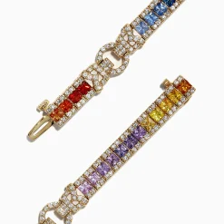 Bracelets|Effy Jewelry Watercolors 14K Yellow Gold Multi-Sapphire and Dia Bracelet, 7.66 TCW