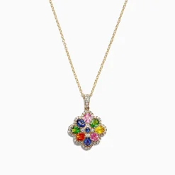 Necklaces & Pendants|Effy Jewelry Watercolors 14K Yellow Gold Multi Sapphire u0026 Diamond Pendant, 1.85 TCW