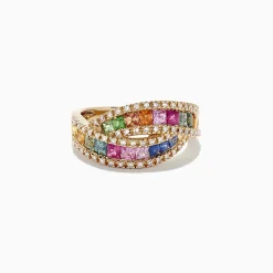 Rings|Effy Jewelry Watercolors 14K Yellow Gold Multi Sapphire and Diamond Ring, 1.95 TCW