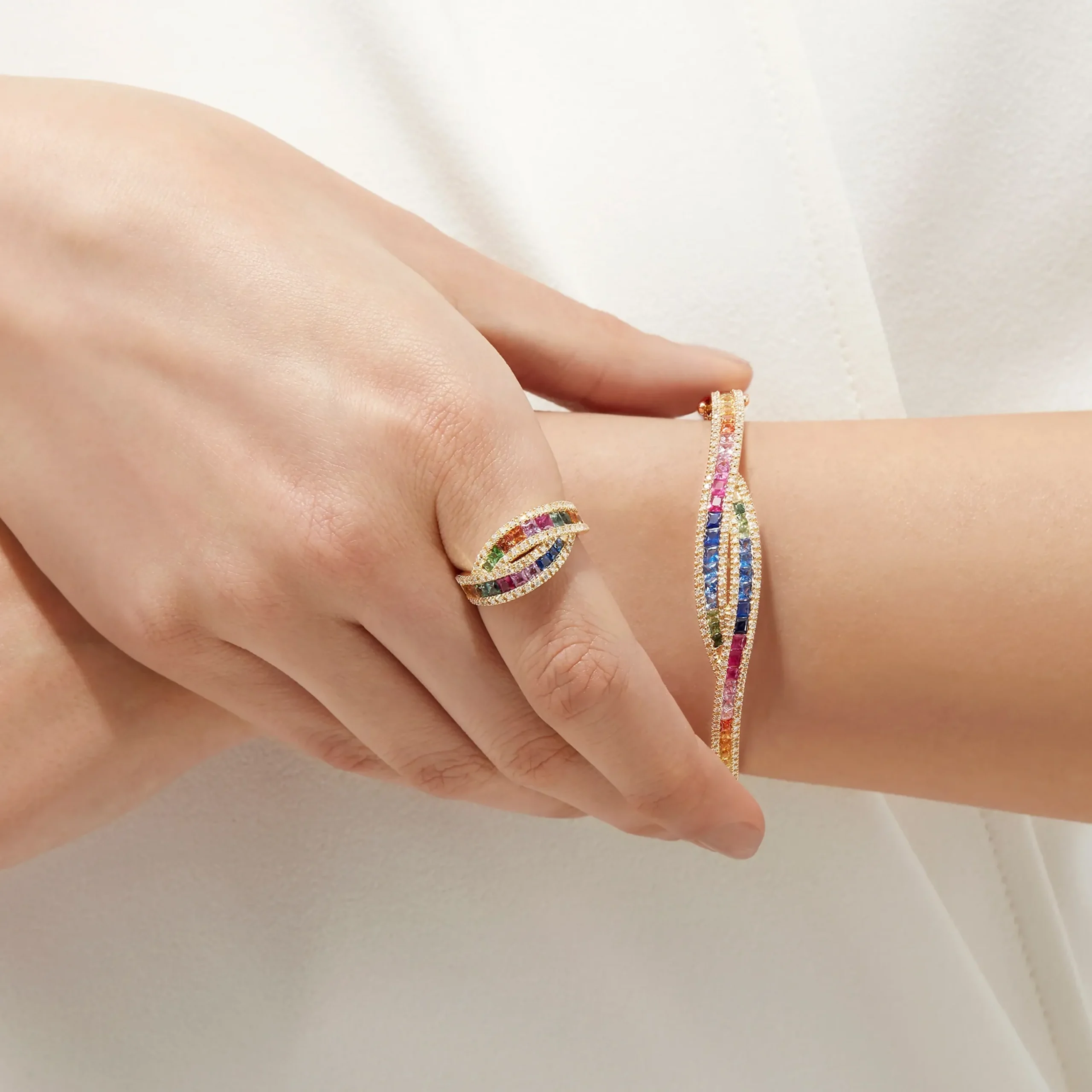 Rings|Effy Jewelry Watercolors 14K Yellow Gold Multi Sapphire and Diamond Ring, 1.95 TCW