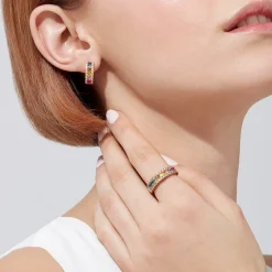 Earrings|Effy Jewelry Watercolors 14K Yellow Gold Multi Sapphire u0026 Diamond Hoop Earrings, 1.76 TCW