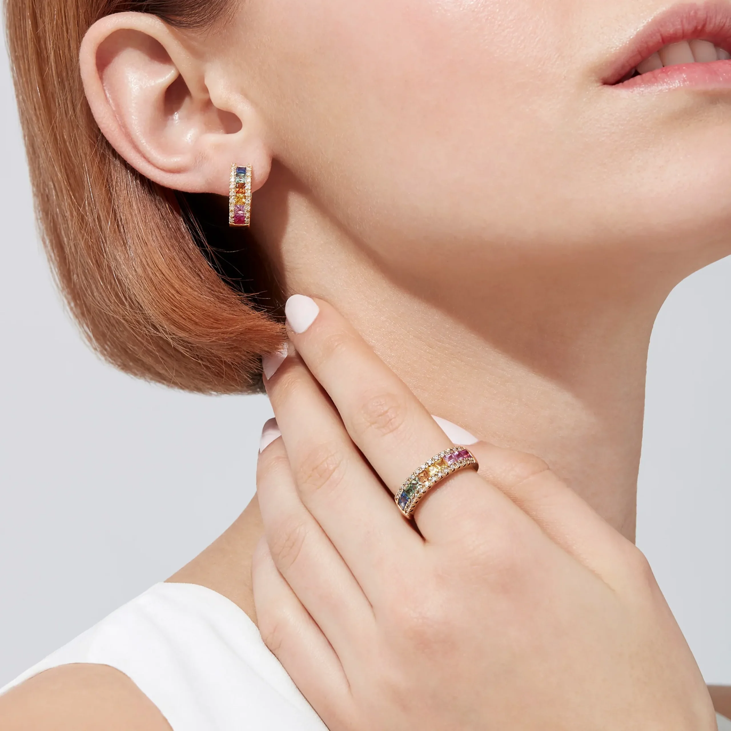 Earrings|Effy Jewelry Watercolors 14K Yellow Gold Multi Sapphire u0026 Diamond Hoop Earrings, 1.76 TCW