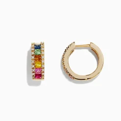 Earrings|Effy Jewelry Watercolors 14K Yellow Gold Multi Sapphire u0026 Diamond Hoop Earrings, 1.76 TCW