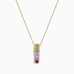 Necklaces & Pendants|Effy Jewelry Watercolors 14K Yellow Gold Multi Sapphire u0026 Diamond Pendant, 1.17 TCW