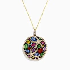 Necklaces & Pendants|Effy Jewelry Watercolors 14K Yellow Gold Multi Sapphire and Starfish Diamond Pendant