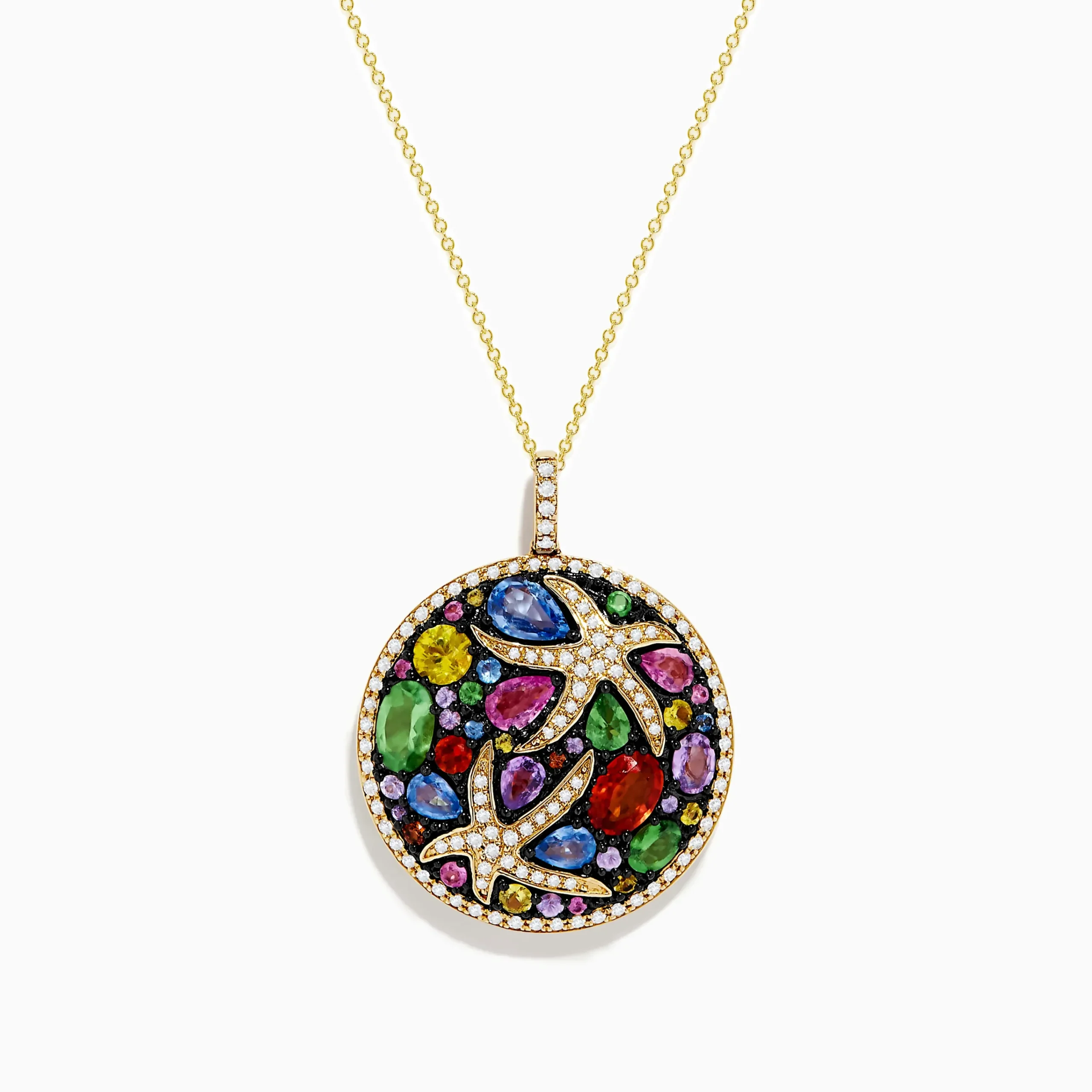 Necklaces & Pendants|Effy Jewelry Watercolors 14K Yellow Gold Multi Sapphire and Starfish Diamond Pendant
