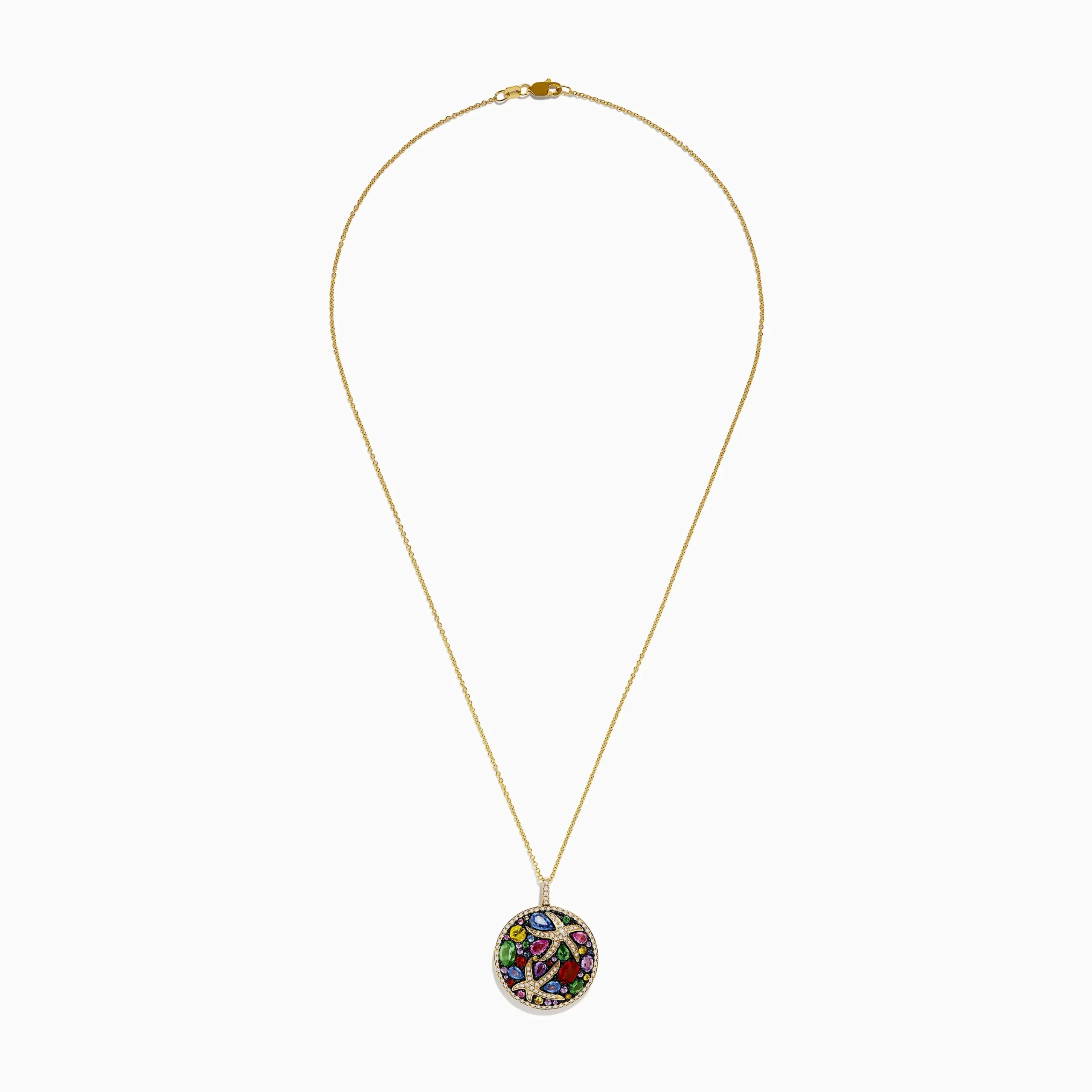 Necklaces & Pendants|Effy Jewelry Watercolors 14K Yellow Gold Multi Sapphire and Starfish Diamond Pendant