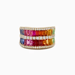 Rings|Effy Jewelry Watercolors 14K Yellow Gold Multi Sapphire and Diamond Ring