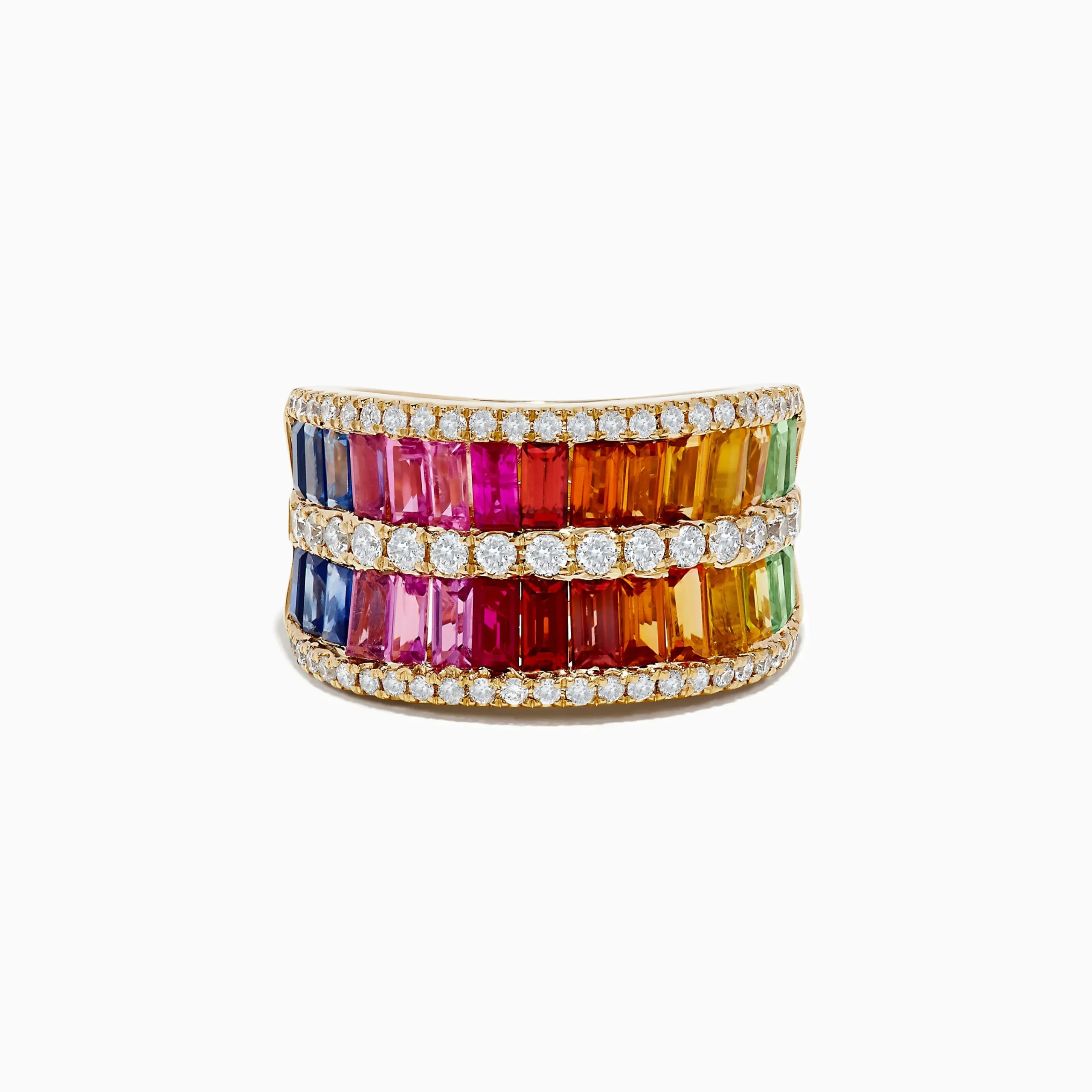 Rings|Effy Jewelry Watercolors 14K Yellow Gold Multi Sapphire and Diamond Ring