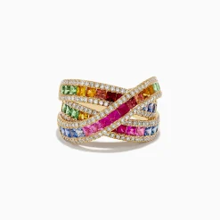 Rings|Effy Jewelry Watercolors 14K Yellow Gold Multi Sapphire and Diamond Ring