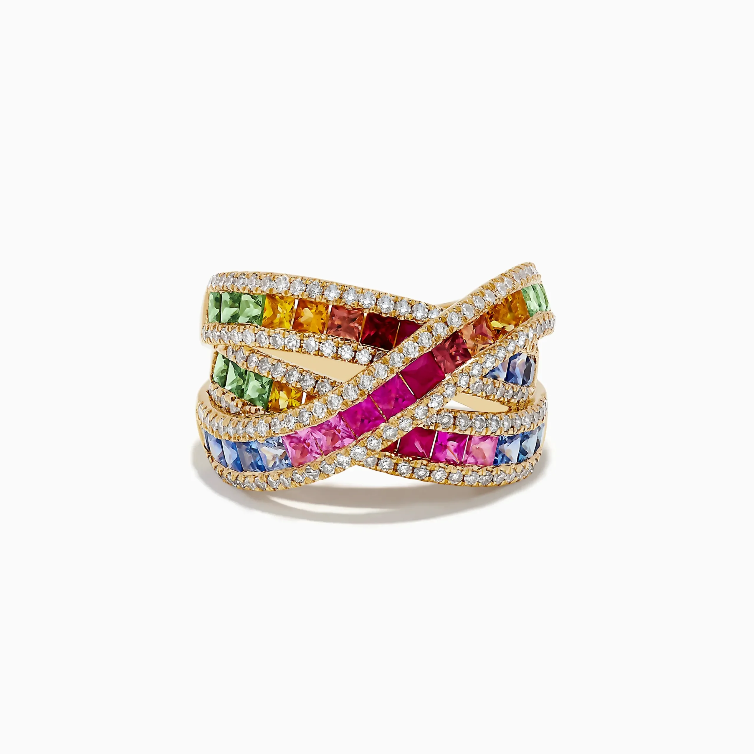 Rings|Effy Jewelry Watercolors 14K Yellow Gold Multi Sapphire and Diamond Ring