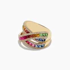 Rings|Effy Jewelry Watercolors 14K Yellow Gold Multi Sapphire and Diamond Ring