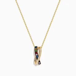 Necklaces & Pendants|Effy Jewelry Watercolors 14K Yellow Gold Multi Sapphire and Diamond Pendant