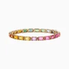 Bracelets|Effy Jewelry Watercolors 14K Yellow Gold Multi Color Sapphire and Diamond Tennis Bracelet