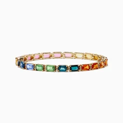 Bracelets|Effy Jewelry Watercolors 14K Yellow Gold Multi Color Sapphire and Diamond Tennis Bracelet