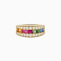 Rings|Effy Jewelry Watercolors 14K Yellow Gold Multi Color Sapphire and Diamond Ring