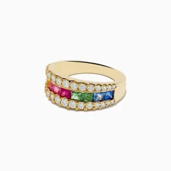 Rings|Effy Jewelry Watercolors 14K Yellow Gold Multi Color Sapphire and Diamond Ring
