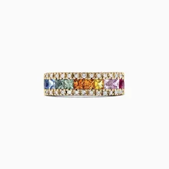 Rings|Effy Jewelry Watercolors 14K Yellow Gold Multi Sapphire u0026 Diamond Ring 1.46 TCW