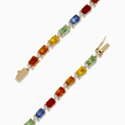 Bracelets|Effy Jewelry Watercolors 14K Yellow Multi Sapphire and Diamond Tennis Bracelet